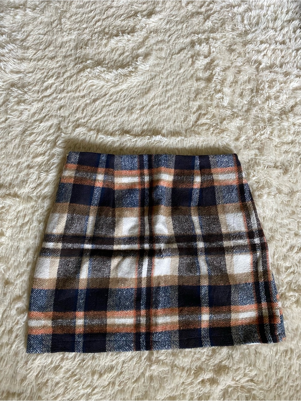 Plaid Mini Skirt in Navy, Brown & Cream